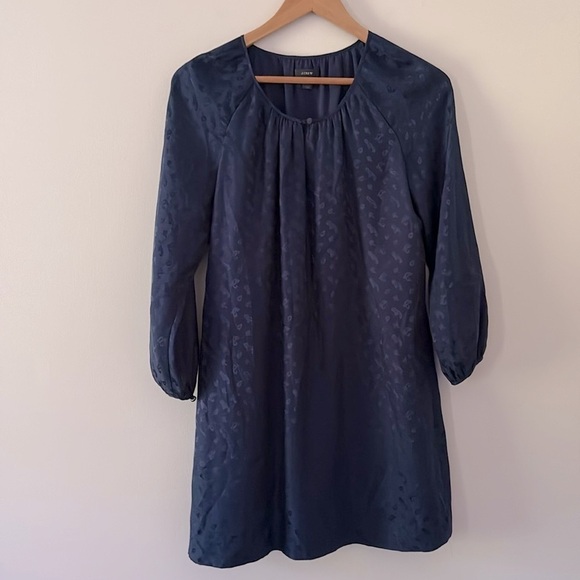 J. Crew Silk Blue Tonal Paisley Lined 3/4 Sleeve Shift Keyhole Dress Size 6 - Picture 10 of 12